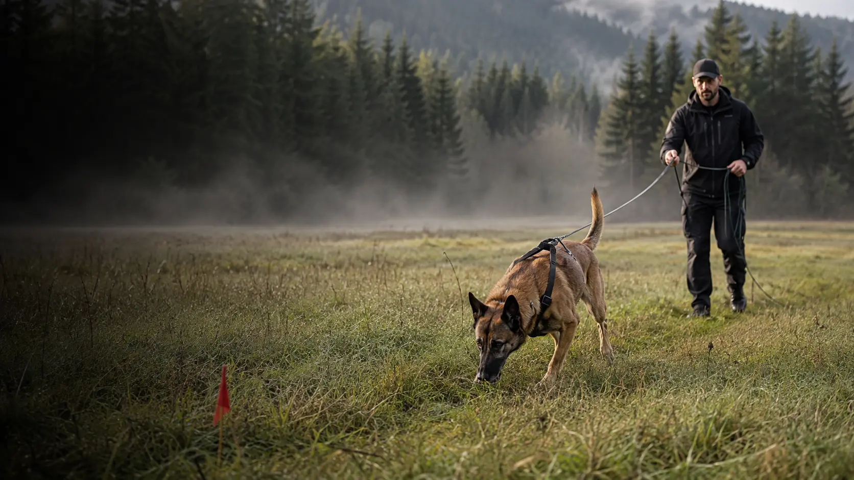 Belgian Malinois following a ground-scent track during private sport and tracking dog training in Washington
